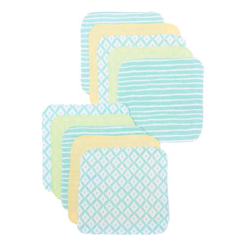 Spasilk Baby Washcloth Set, Terry Bathtime Essentials for Newborns and Infants, Pack of 10, Green Diamond Pattern