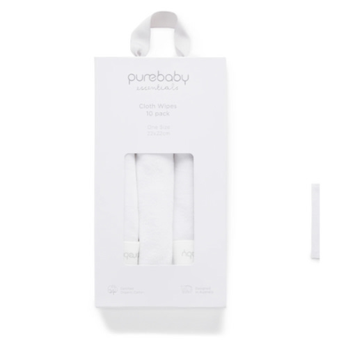 Cloth Wipes - 10 Pcs - White - Purebaby