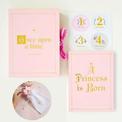 Rayne Baby Princess Baby Memory Book Kit. Baby Journal Scrapbook with Keepsake Box, Pouches and Boho Milestone Stickers. Girl Baby Album First Year to 5. Princess Baby Gift for Girl or Boy