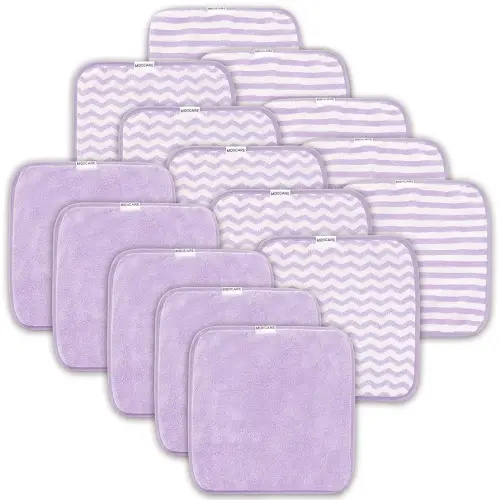 15 Pack Baby Washcloths - Super Soft Absorbent Wash Cloths for Boy and Girl, Newborn Essentials Baby Clothes, Gentle on Sensitive Skin for Face and Body, 10" by 10", Purple