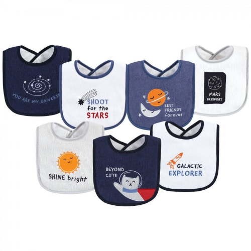 Hudson Baby Infant Boy Cotton Terry Drooler Bibs with Fiber Filling, Galactic Explorer, One Size