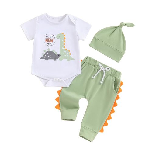 Twopumpkin Newborn Baby Boy Girl Clothes Outfits Short Sleeve Romper Bodysuit Cotton Pants and Hat Coming Home Outfit