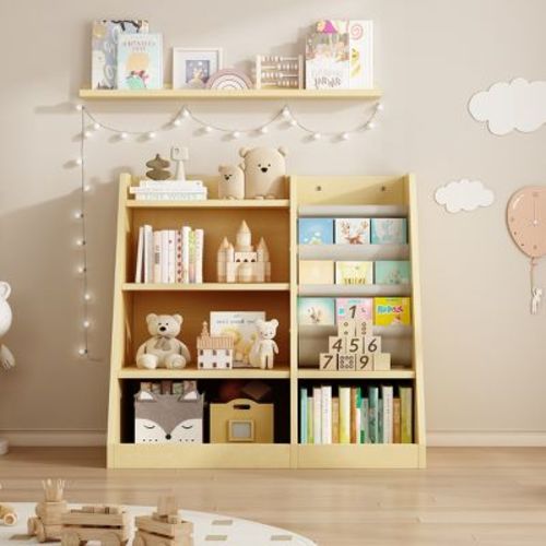 Vynxaria Wooden Toy Storage Organizer: Natural Kids Bookshelf With Adjustable Shelves, Perfect For Playrooms, Bedrooms, Nurseries, And Classrooms