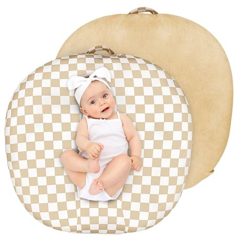 Newborn Lounger Cover, Soft Comfortable Baby Lounger Cover, 1 Pack Reversible Removable Slipover for Infant Lounger Pillow, Brown Checkered (Lounger not Included)