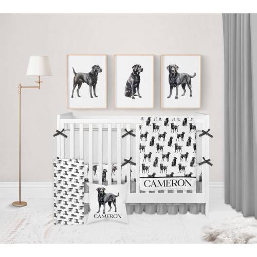 Baby Boy Crib Bedding Set, Black Lab Crib Sheets Boy, Dog Baby Bedding Crib Sets Boy, Black Labrador Nursery Decor, Puppy Nursery Bedding