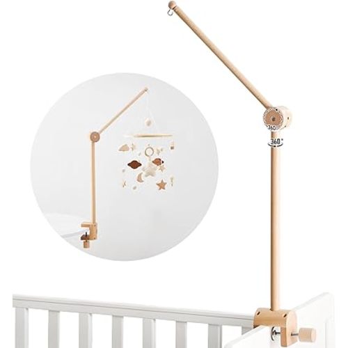 Baby Crib Mobile Arm - Wooden Mobile Arm with Height Adjustable＆360° Rotatable Upgraded Arched Base Nursery Mobile Holder for Crib Mobile Hanger Baby Crib Attachment Nursery Decor
