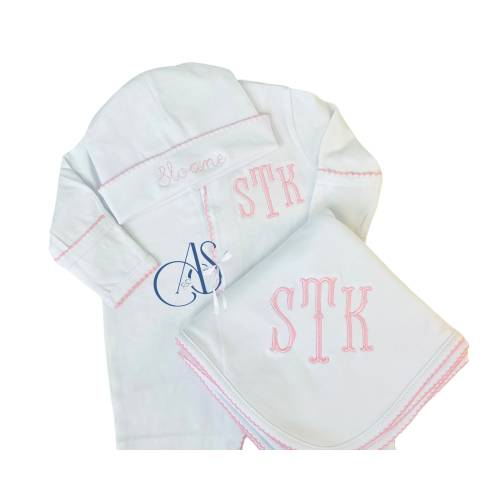 Baby Boy Coming Home Outfit, Monogrammed Romper, Personalized Baby Gift, Monogrammed Footie, Newborn Pictures, Picot Trim Boy Monogram