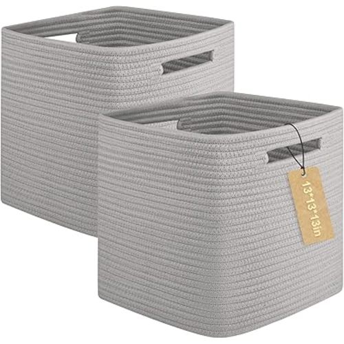 OIAHOMY Storage Cubes, 13 Inch Cube Storage Organizer, Collapsible Storage Bins, Baskets for Organizing, Storage Bins for Shelves-Grey, 2-PACK