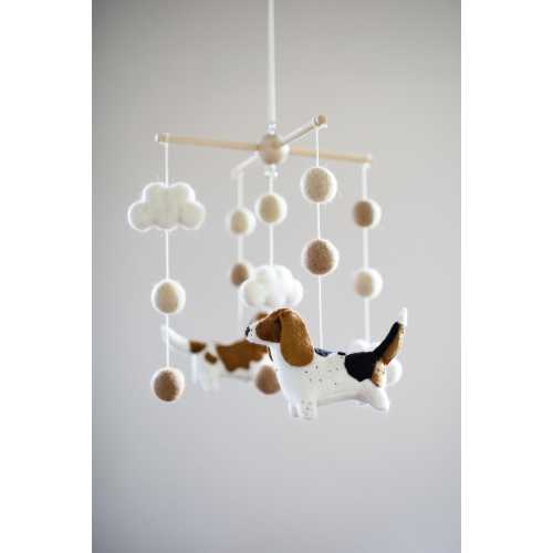Two Bassets hound baby mobile, nursery decor, girl or boy dog mobile, pet lover gift, baby shower gift