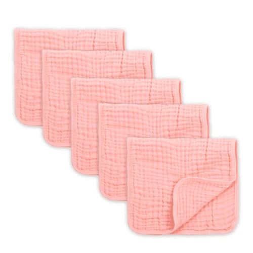 Muslin Baby Burp Cloths 5 Pack Cotton Burping Rags for Ultra Soft and Absorbent Unisex Spit up Rags for Boys and Girls Baby Registry Gift 20'' X 10'' Peachy Pink