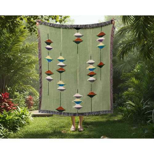 Mid-Century Modern Tapestry or Woven Throw Blanket | Vintage Japanese Textile Art Print | Abstract Minimalist Geometric Wall Hanging Decor