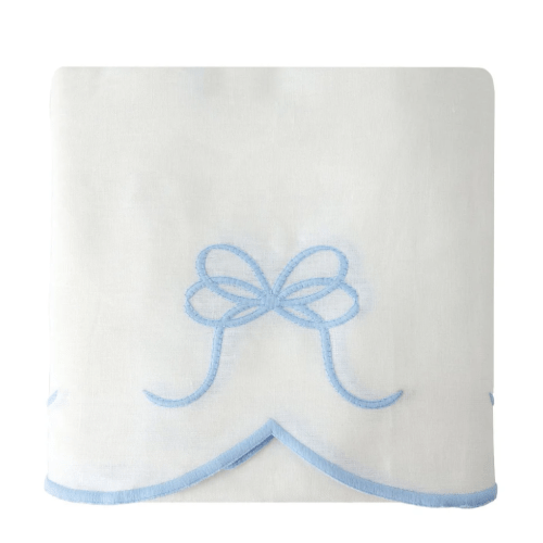 Bow Scalloped Crib Skirt in Soft Blue | Over The Moon