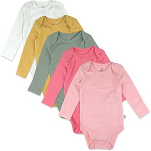 HonestBaby Baby Girl's 5-pack Long Sleeve Bodysuits One-piece 100% Organic Cotton for Infant Baby Girl's, Unisex