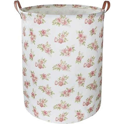 NTAOHAMPER Pink Flower Laundry Hamper, laundry Basket, Nursery Hamper,Waterproof Storage Bin for Bedroom,Clothes Organizer Basket, Room Decor(Pink Flower)