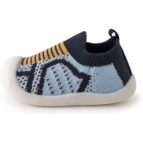 Baby First-Walking Shoes Slip-On Toddler Shoes Non-Skid Infant Sneakers Breathable Cotton Elastic Socks Shoes with Memory Insole for Kids Indoor Outdoor Unisex