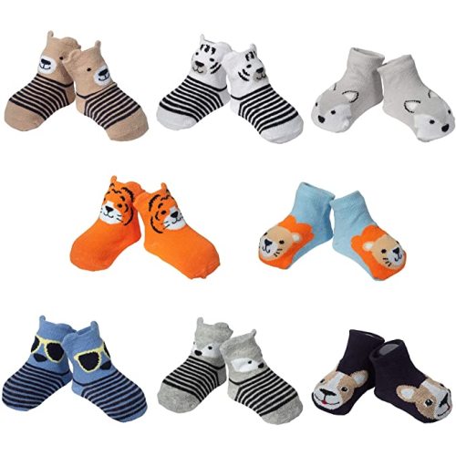 Little Me 8-Pack Baby Socks, Animal Charter Themed, 0-12 Months