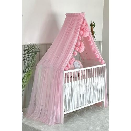 Fancyroom Bed Canopy for Baby, Princess Cot, Mosquito Net, Side Cot Canopy, Room Decoration, Children's Room Made of Premium Tulle (Pink)