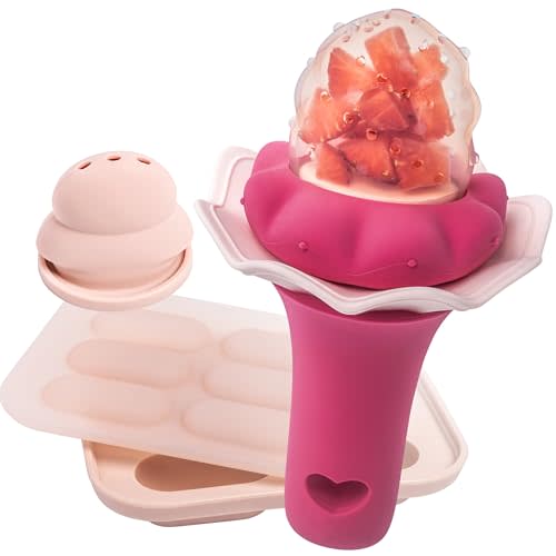 Moonkie Baby Fruit Feeder with Freezer Tray | BPA Free Silicone Infant Food Feeder | Two Sizes Pouches and Breastmilk Popsicle Molds for Cooling Relief | Baby Shower Gifts 4 Months+, 1 Pack