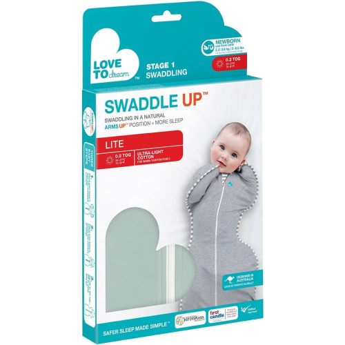 Love to Dream Swaddle UP Self-Soothing Sleep Sack 5-8.5 lbs, Lightweight Spring Swaddle for Dramatically Better Sleep, Snug Fit Calms Startle Reflex, 0.2TOG, Olive, Newborn