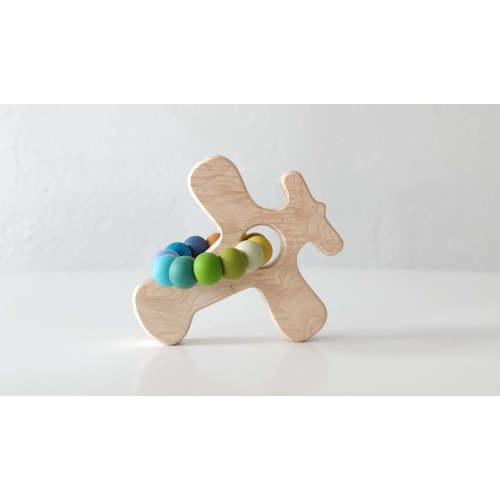 Airplane Wood Grasping Toy With Teething Beads