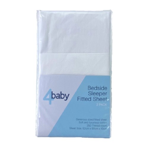 4Baby Bedside Sleeper Fitted Sheet 2 Pack New White
