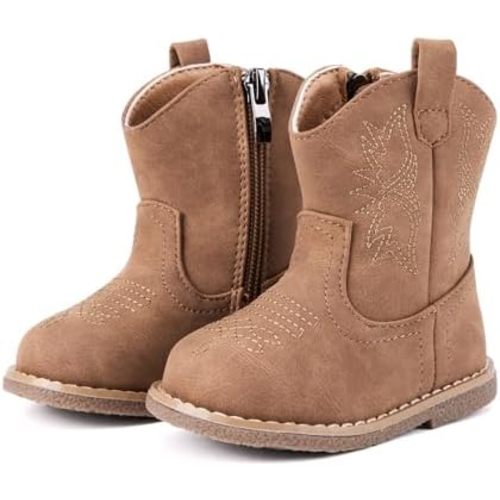 BMCiTYBM Baby Cowboy Cowgirl Boots Infant Western Boots Toddler Boys Girls Round Toe Riding Mid Calf Boots All Seasons for 6 9 12 18 24 Months