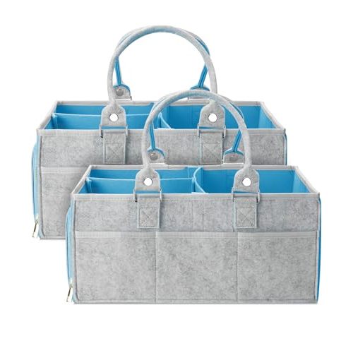 Mr. Pen- Baby Diaper Caddy Organizer, 2 Pack, Blue Inside, Large Baby Caddy Organizer with Handle, Collapsible & Portable