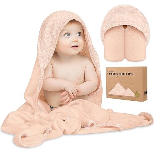 KeaBabies Hooded Baby Towel for Newborn - Viscose Derived from Bamboo Large Baby Bath Towels with Hood for Boys, Girls, Toddler, Extra Absorbent & Soft Newborn Bath Essentials (Pink Crystal)