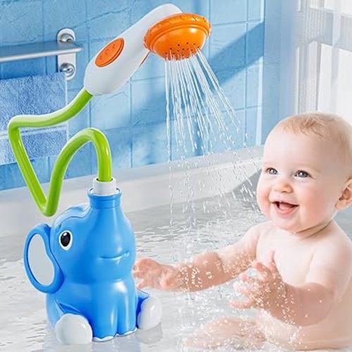 Baby Bath Shower Head Toys for Kids Ages 2-4, Bath Toys for Infants with Elephant Water Pump for Kids 3-5, Kids Swimming Pool Toys, Bathtub Toys 18-24 Months Toddlers Newborn Infants Boys Girls