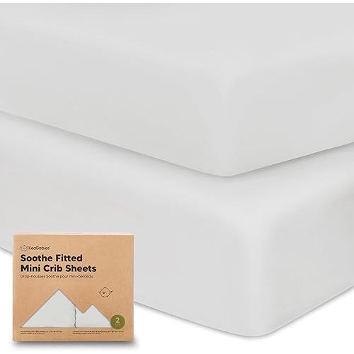 2-Pack Mini Crib Sheets Fitted - Pack N Play Sheets for Pack and Play Mattress, Organic Cotton, Soft & Breathable Jersey Playard Bedding, Neutral Mini Toddler Bed Cover for Boys, Girls (French Gray)
