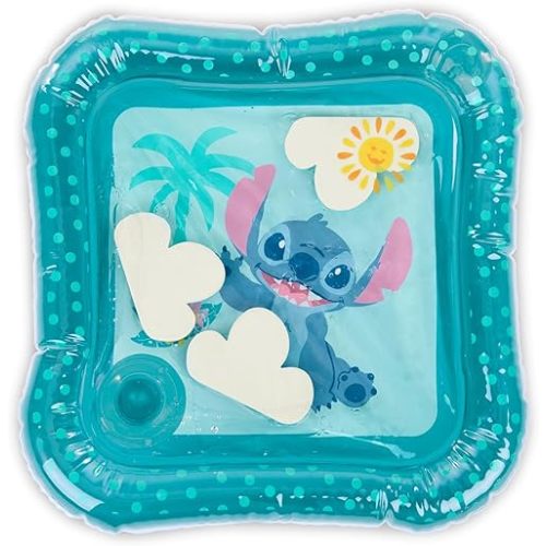 Bright Starts Disney Baby Stitch Water Mat, Making Waves Tummy Time Play Mat, 3 Floating Toys, Newborn+