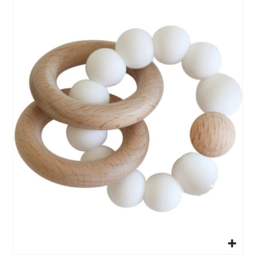 Alimrose Beechwood Teether Ring Set - Milk