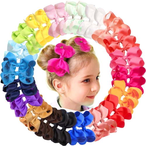 Shgiloo Baby Hair Bows Clips, 4.5 inch, 20 Pack of Solid Colors