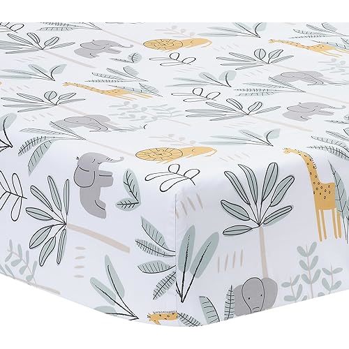Lambs & Ivy Jungle Adventure 100% Cotton Baby/Toddler Fitted Crib Sheet - White