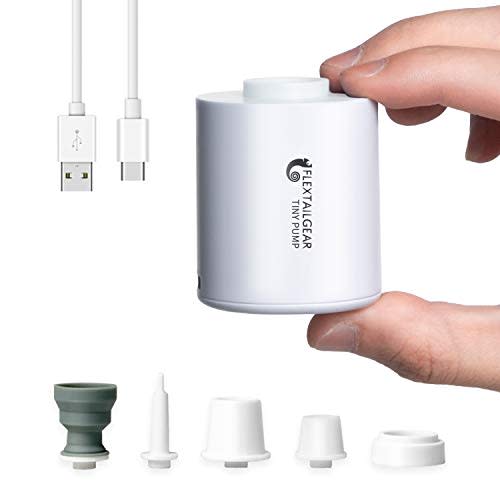 FLEXTAILGEAR Tiny Pump Portable Air Pump, Ultra-Mini with 1300mAh Battery USB Rechargeable to Inflate Deflate for Pool Floats Air Bed / Mattress Swimming Ring Vacuum Storage Bags (White)
