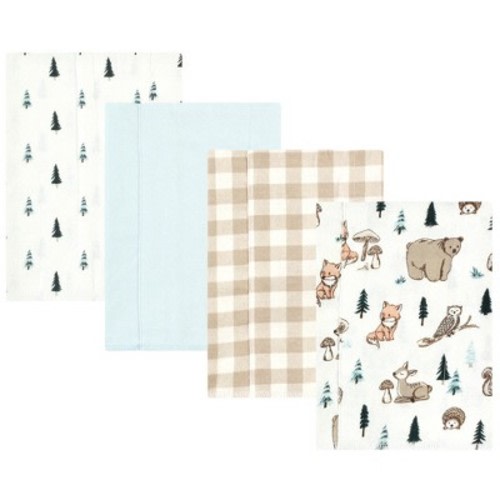 Hudson Baby Infant Boy Cotton Flannel Burp Cloths, Boy Woodland Pals 4-Pack, One Size