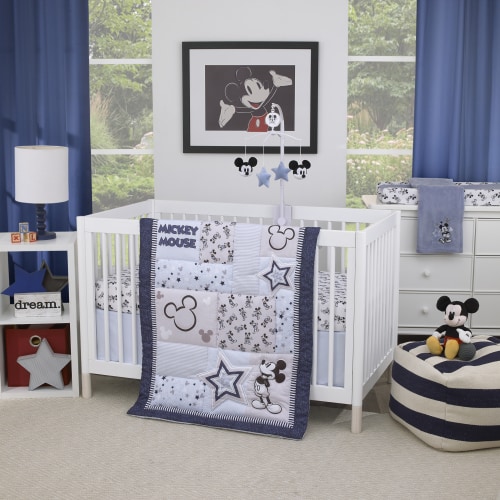 Disney Mickey Mouse 3-Piece Crib Bedding Set, Crib, Blue, Timeless Mickey Collection