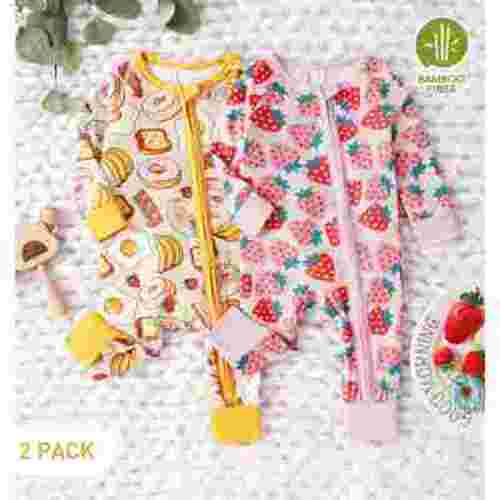 PatPat Bamboo Baby Pajamas Baby Girl Gifts Snug Fit Zipper Long-Sleeved Baby Bodysuits Sleepwear,2Pack,0-24 Months