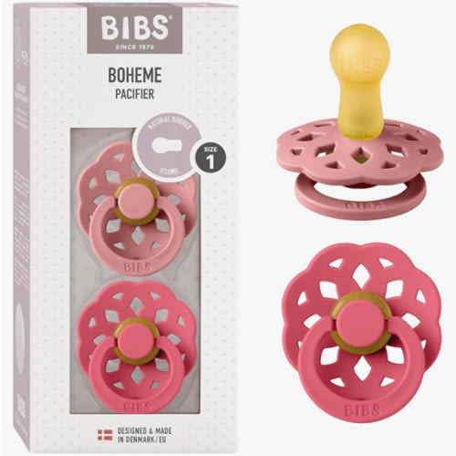 Amazon.com: Bibs Pacifiers 0-6 Months | Boheme Collection 2-Pack | BPA-Free Round Nipple | Made in Denmark | Dusty Pink/Coral Color Pacifier : Baby