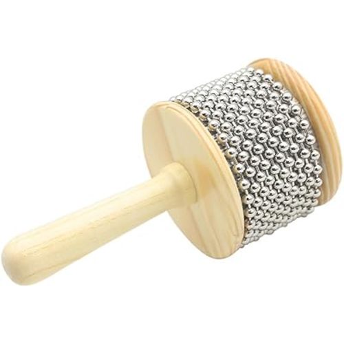 Wooden Cabasa Hand Shaker Percussion Instrument with Metal Beads for Classroom Band 3.4" Size