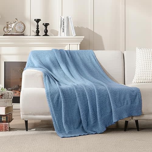 Knit Throw Blanket Super Soft Warm Blanket for Couch Lightweight Cozy Blanket for Bed Sofa 50x60 Inches Dusty Blue