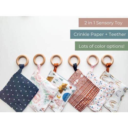 Baby Crinkle Paper Teether Sensory Baby Toys Wooden (Pattern - G)