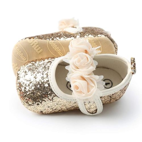 KIDSUN Infant Baby Girls Mary Jane Shoes Non-Slip Rubber Sole Ballet Slippers Princess Dress Wedding Shoes Newborn Crib Shoes First Walkers Shoes