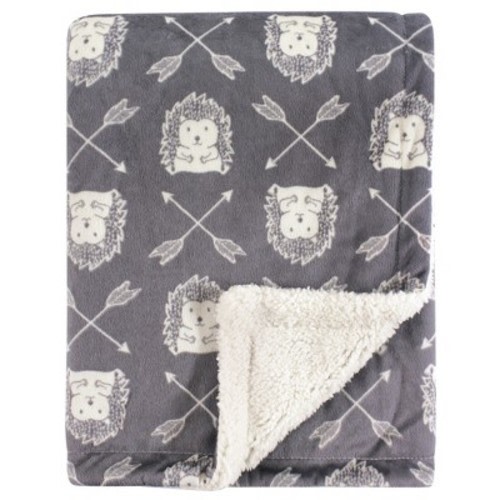 Hudson Baby Infant Boy Plush Blanket With Faux Shearling Back, Hedgehog, One Size