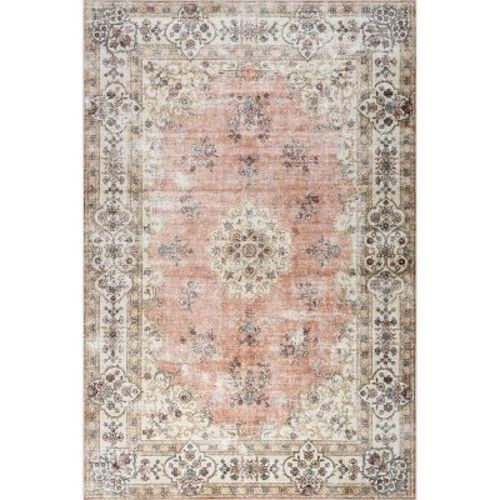 Nuloom Teja Spill Proof Treated Persian Medallion Pet Friendly Premium Machine Washable Area Rug, 5' x 8', Peach