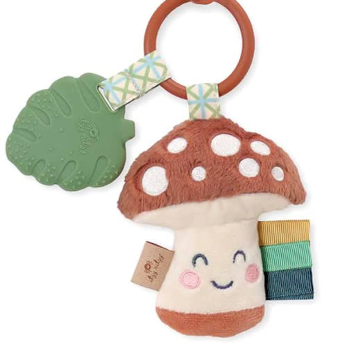 Itzy Ritzy Infant Toy & Teether - Itzy Pal Baby Teething Toy Includes Lovey, Crinkle Sound, Textured Ribbons & Silicone Teether Toy for Newborn (Mushroom)