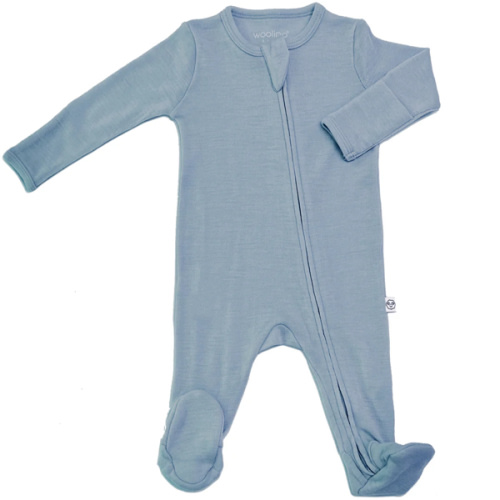 Merino Wool Baselayer Footie Pajamas, Blue