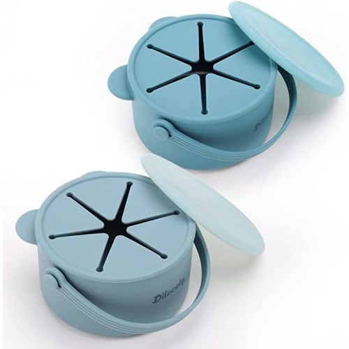 Dilovely Silicone Snack Cups for Toddlers, Kids Snack Containers No Spill, Baby Treat Holders with Handle Dust Proof Lid, 2 Pack Dishwasher Safe and BPA Free 9 oz - Colonial Blue Smoke Blue