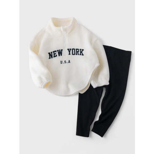 2 Pc Baby Girl Curve Hem Fleece Shirt & Leggings