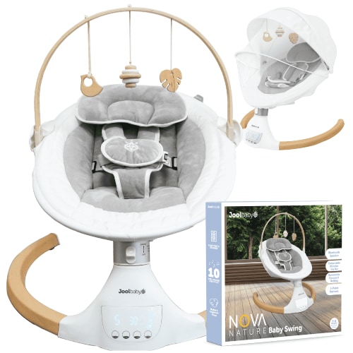 Jool Baby Nova Nature Portable Newborn Swing - Compact Electric Motorized, Bluetooth, 10 Preset Melodies, Remote